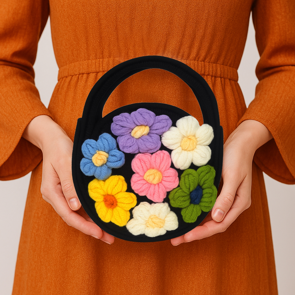 Handcrafted Floral Crochet Round Handbag for Women