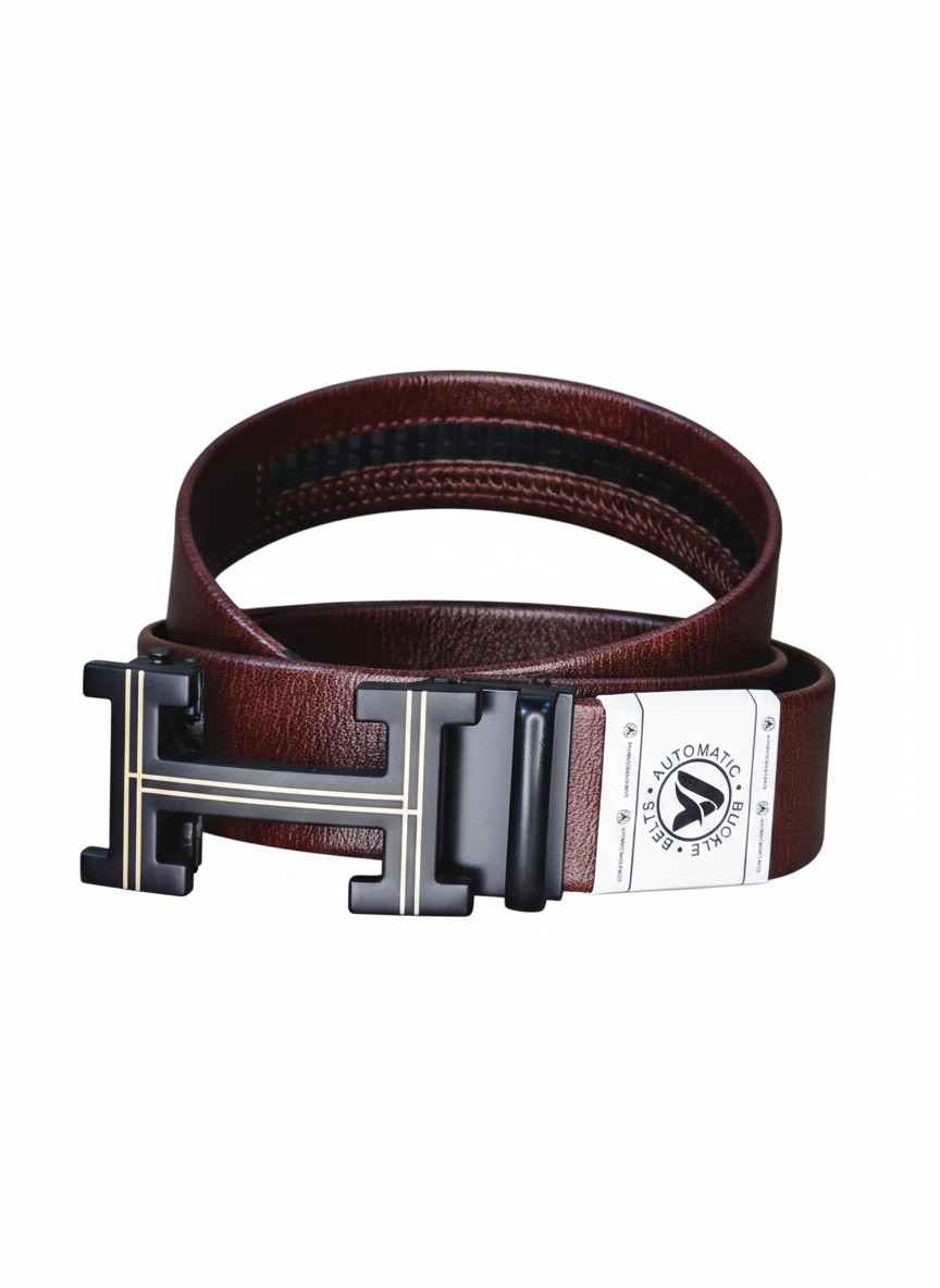 Luxury Brown Leather Belt with H-Style Automatic Buckle
