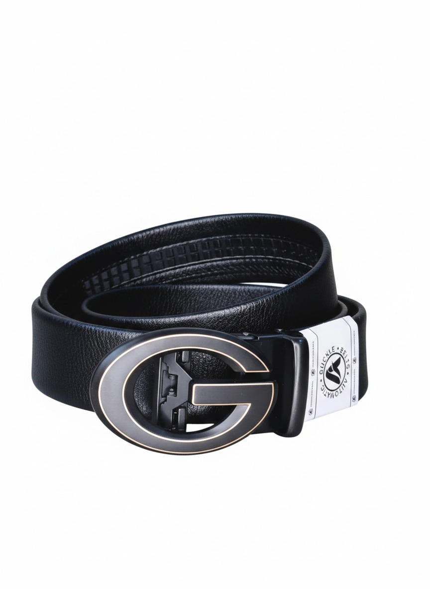 Luxury Black Leather Belt with G-Style Automatic Buckle