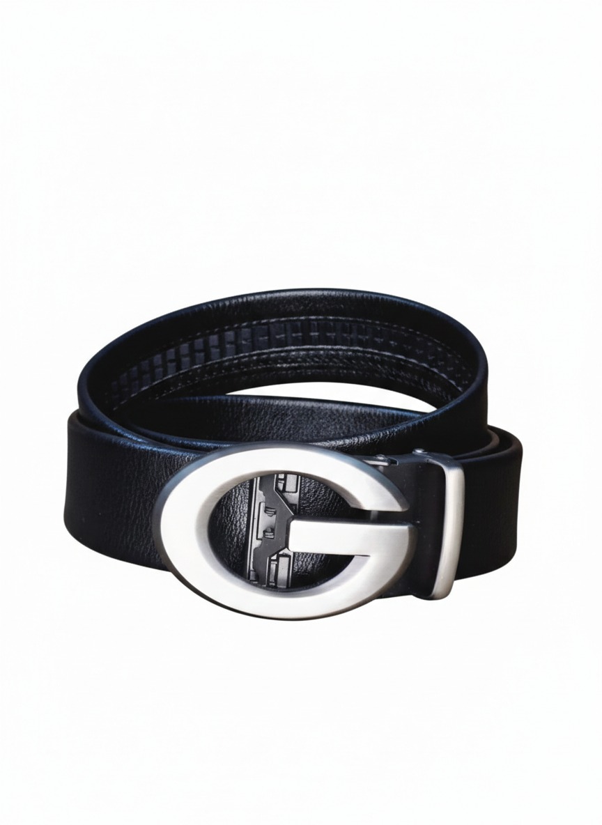 Men’s Premium Black Leather Belt with Oval Metal Buckle