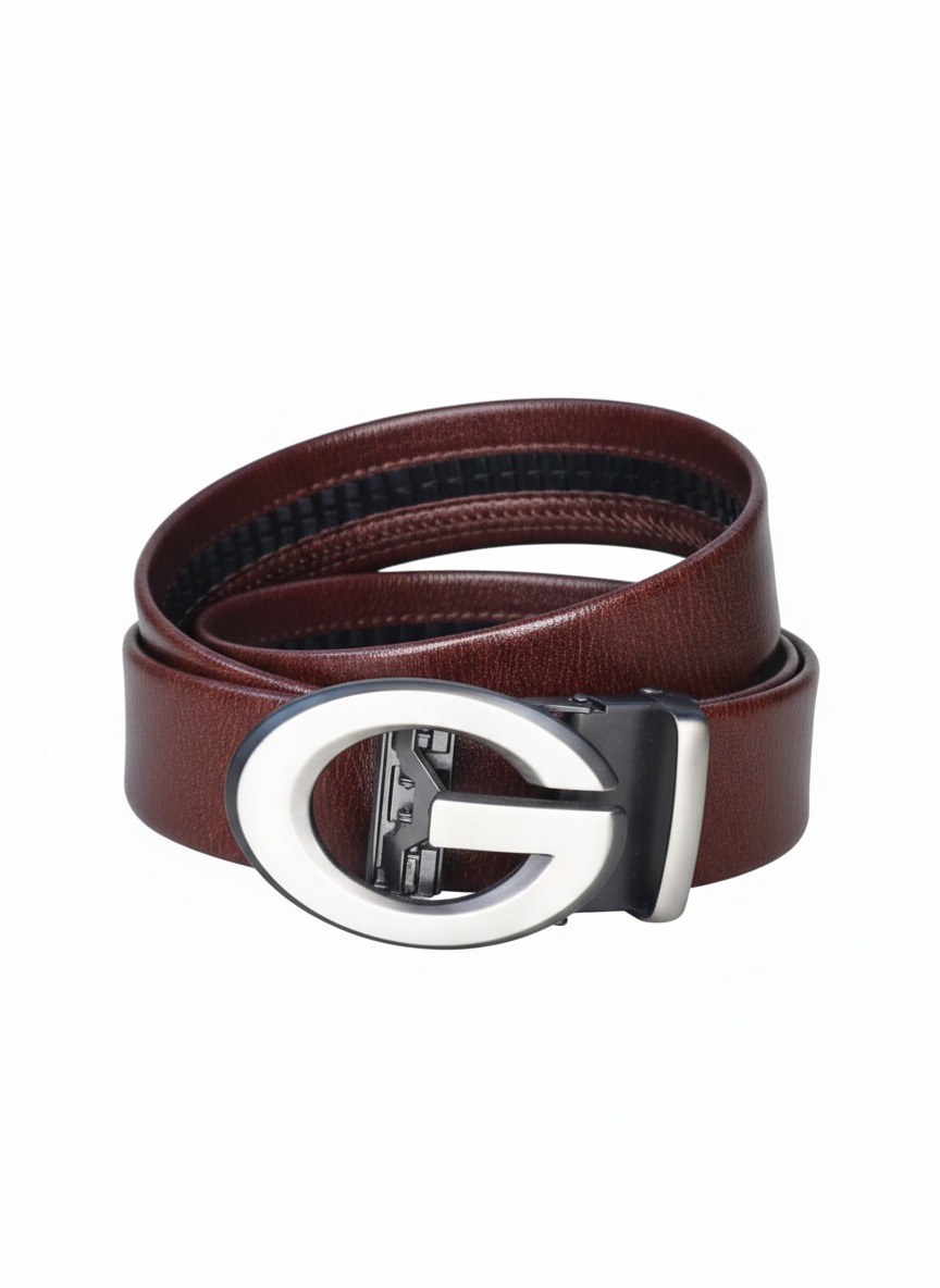 Premium Brown Leather Men’s Belt with Stylish Oval Metal Buckle