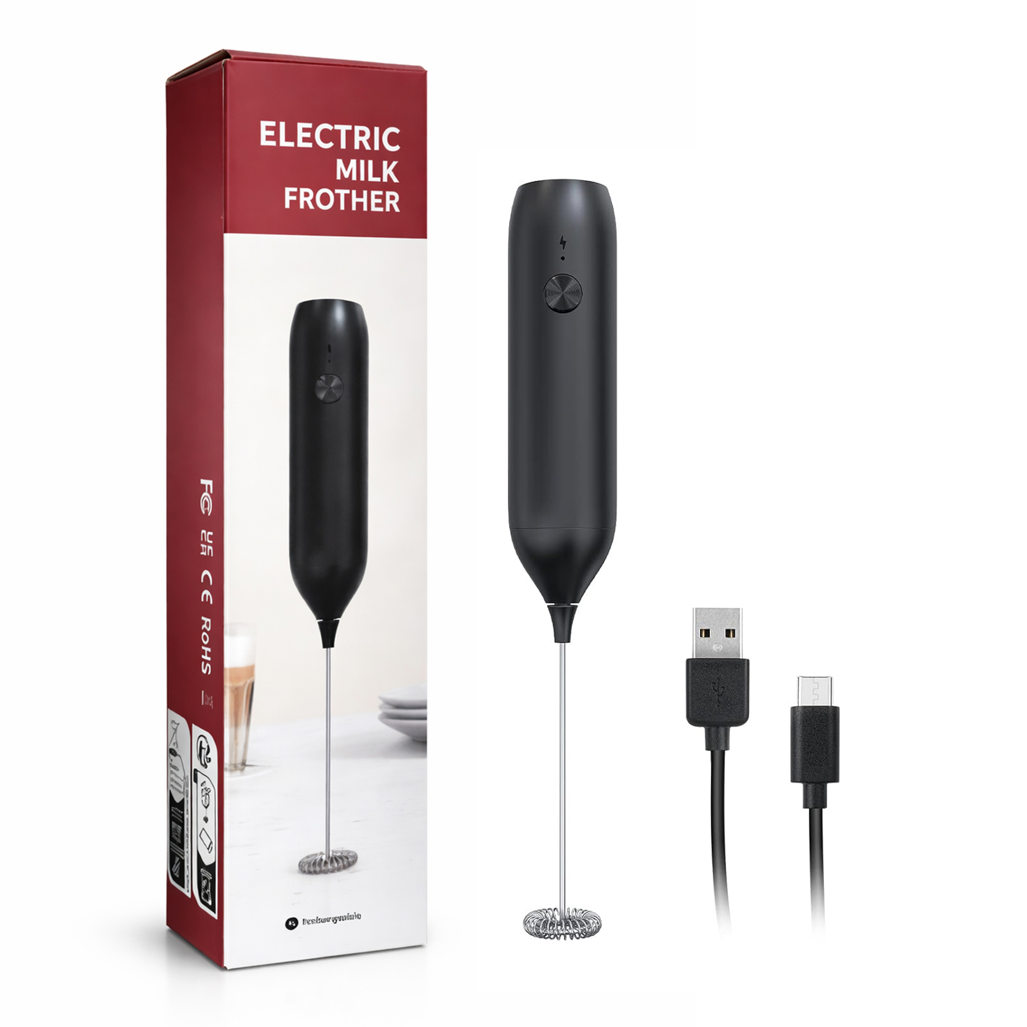 Electric Milk Frother – USB Rechargeable Handheld Coffee Frother