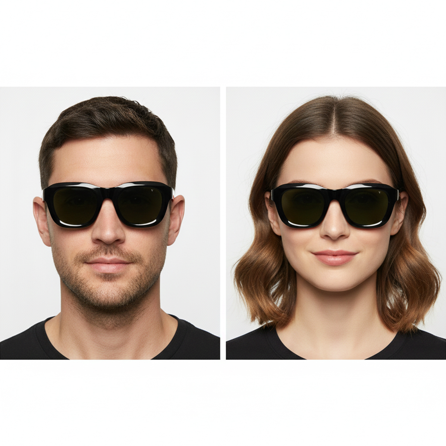 Premium Black Square Sunglasses with Green Lens